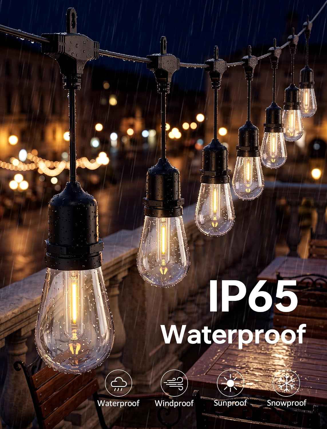 30FT Outdoor String Lights for Patio with 10+1 Shatterproof LED Bulbs | Plug-in Hanging Lights IP65 Waterproof Connectable for Balcony, Camping, Porch, Pool and Backyard; Warm White