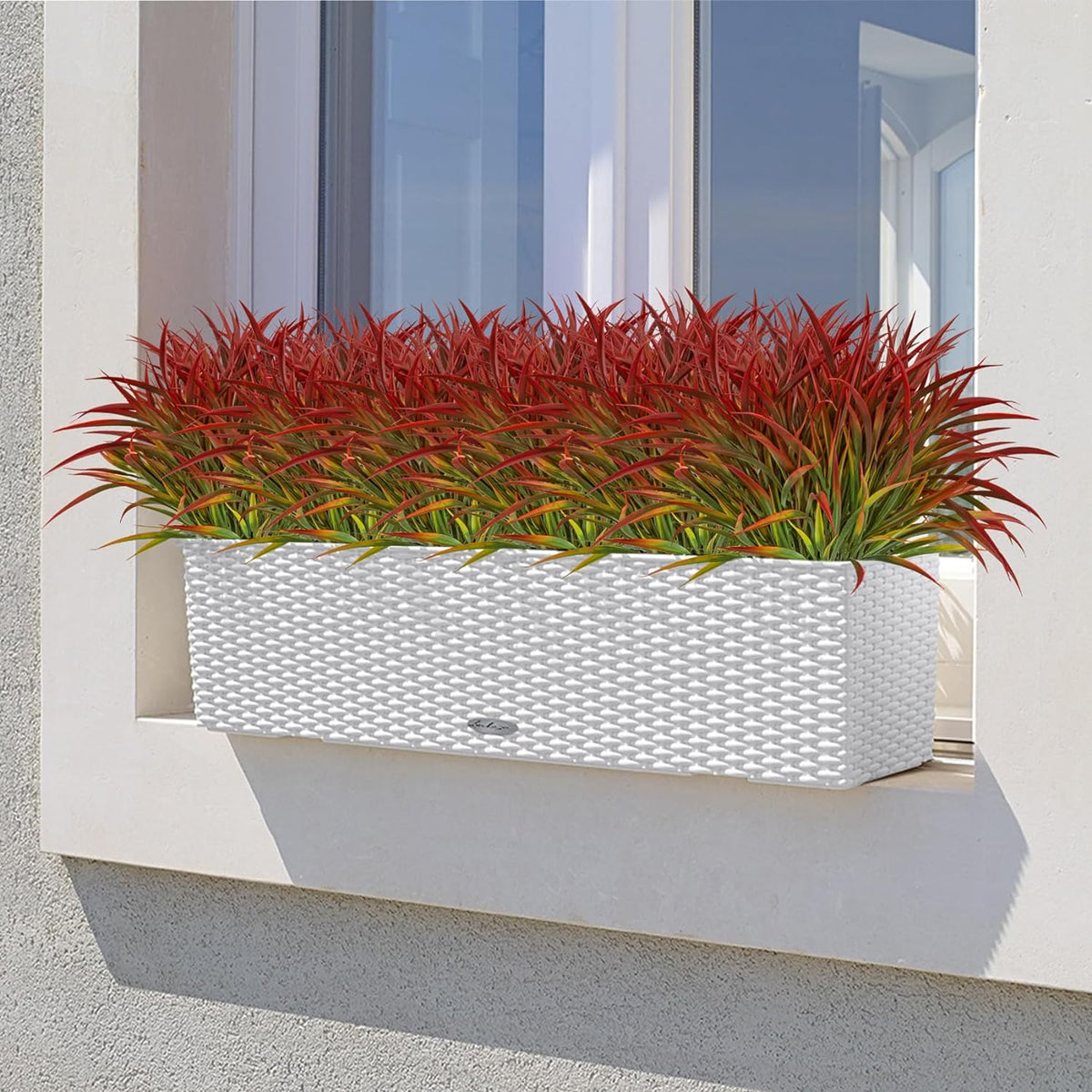 Ouddy Decor 16 Pcs Artificial Plants Outdoor Fake Fall Greenery Stems, Red | Faux grass, UV resistant, plastic plants shrubs, autumn Thanksgiving garden pathway window farmhouse front porch home decor