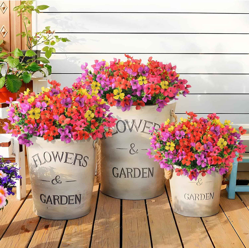 Homsunny Artificial Fake Flowers Plants for Outdoors - 12 Bundles Fake Plants Faux Silk Flowers Outside, UV Resistant for Planter Front, Porch, Garden, Patio, Spring Summer Decor
