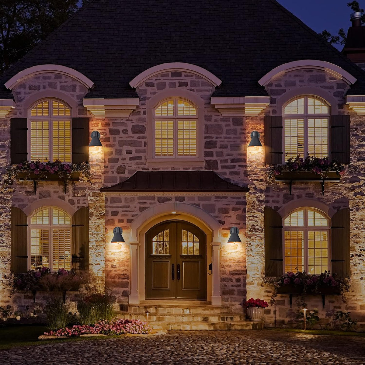 2 Pack Outdoor Wall Sconces,Wall Lights Fixture Exterior Farmhouse Lamps | Porch Light with Hammered Metal Shade,Anti-Rust Waterproof Black Outside Barn Light for Front Porch Patio Garage Gazebo House