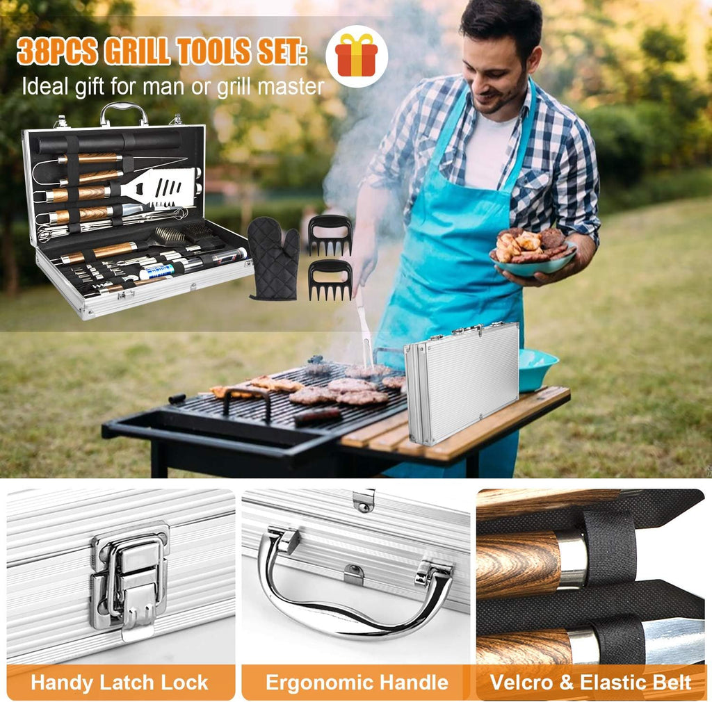 Cifaisi 38Pcs BBQ Tools Grilling Accessories Set with Aluminum Case | 16 Inch Stainless Steel Grill Tools, Thermometer, Grill Mats for Camping, Backyard Barbecue, Grilling Gifts for Men Women