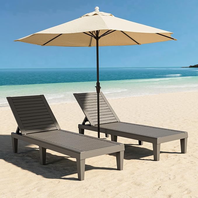 Outdoor Chaise Lounge Set of 2, Lightweight Patio Chairs, Waterproof Sun - Image 4