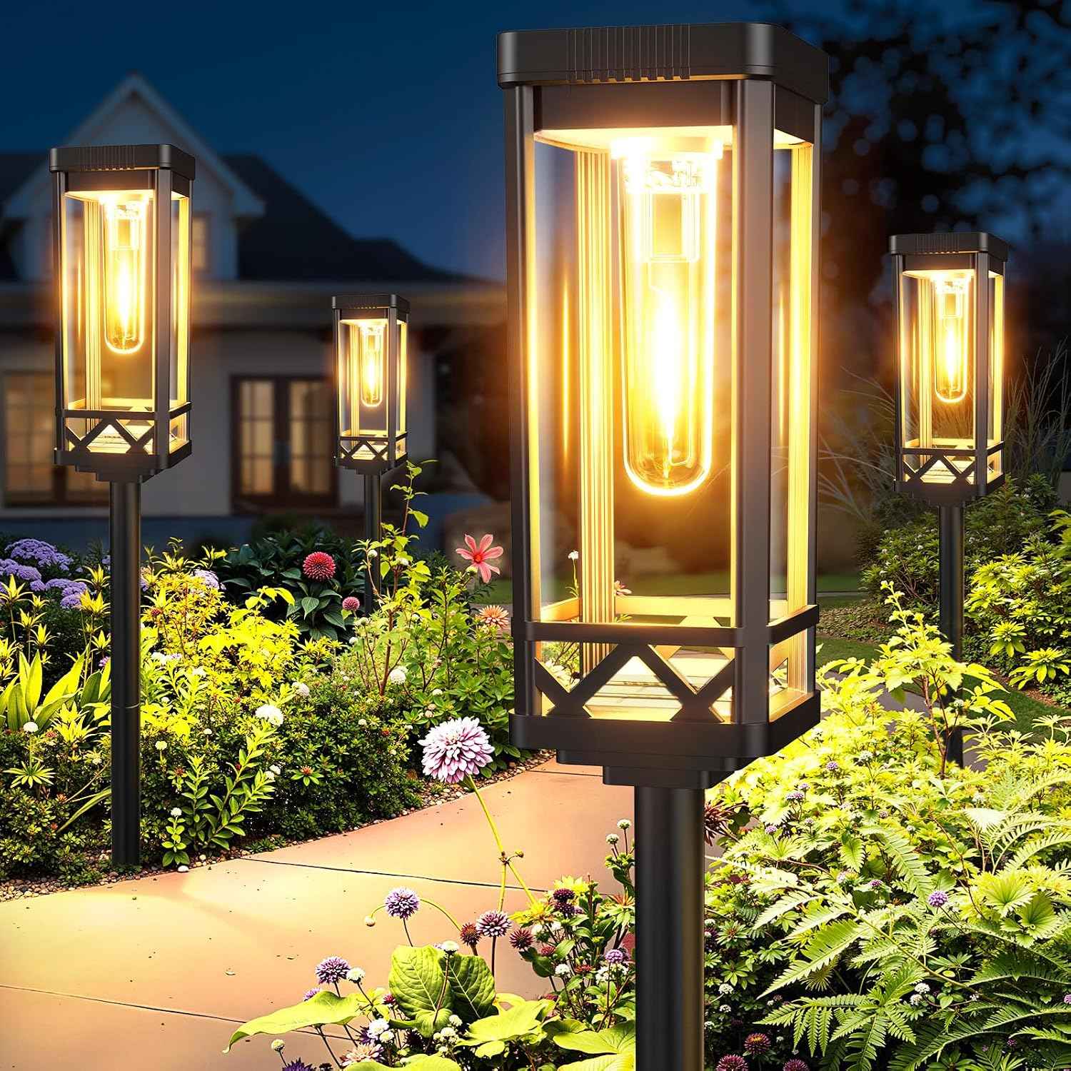 KOOPER Taller Solar Pathway Lights Outdoor, 8 Pack Upgraded Brighter Solar Garden Lights Solar Powered, Up to 15 Hours Outdoor Solar Lights for Yard Landscape Walkway Driveway Sidewalk (Warm White)