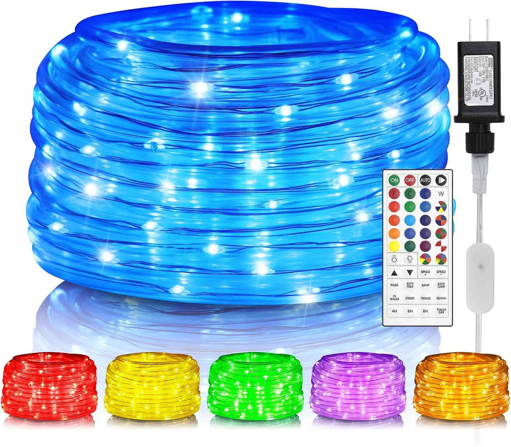 Rope Lights for Outside, 40FT 120LED Color Changing Not Connectable 5mm | 24 Colors RGB, with Plug & Remote, , Waterproof, Timer, for Christmas Halloween Party Camping DIY Tree Trampoline Decoration