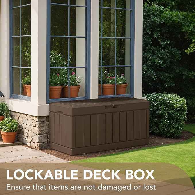 Devoko 85 Gallon Deck Box Lockable Resin Outdoor Storage Box waterproof Outdoor