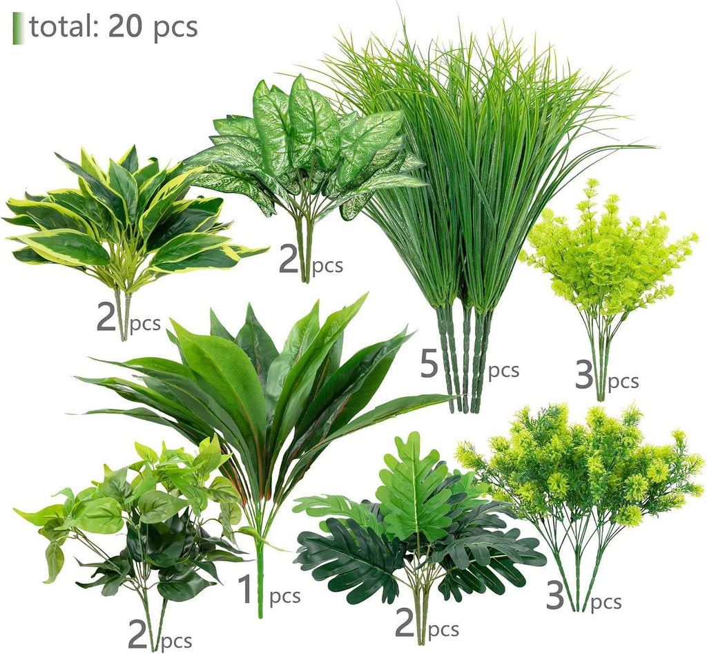 Yuyueflow 20Pcs Outdoor UV-Resistant Artificial Plants, Realistic Green Boxwood Shrubs, Faux Plastic Greenery, Suitable for Outdoor Hanging Gardens, Porches, Window Boxes, Wedding, and Farmhouse Decor