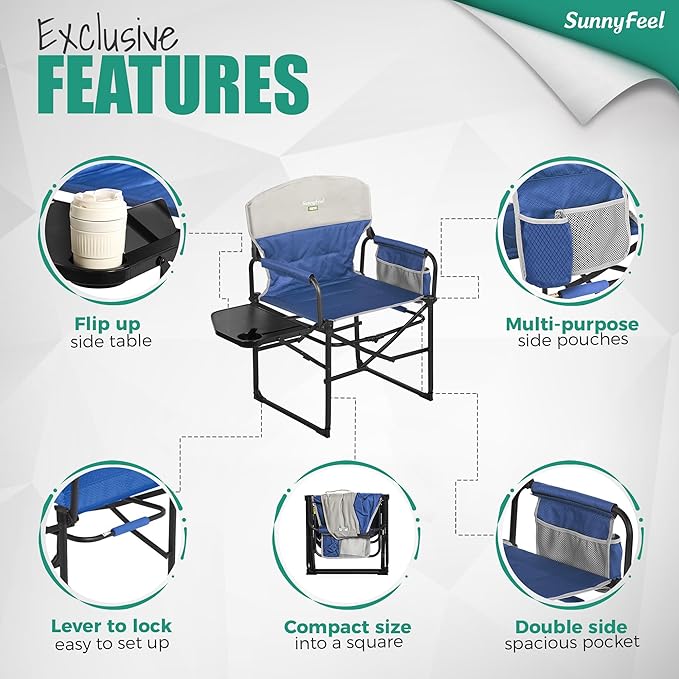 SUNNYFEEL Camping Directors Chair, Heavy Duty, Oversized Portable Folding Chair - Image 7