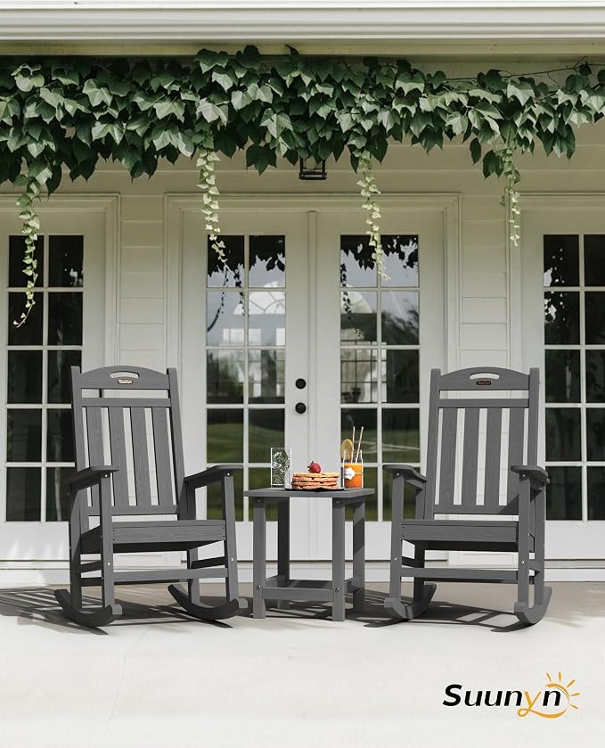 Oversized Outdoor Rocking Chairs Set of 2, High Back Porch Rocking Chair - Image 2
