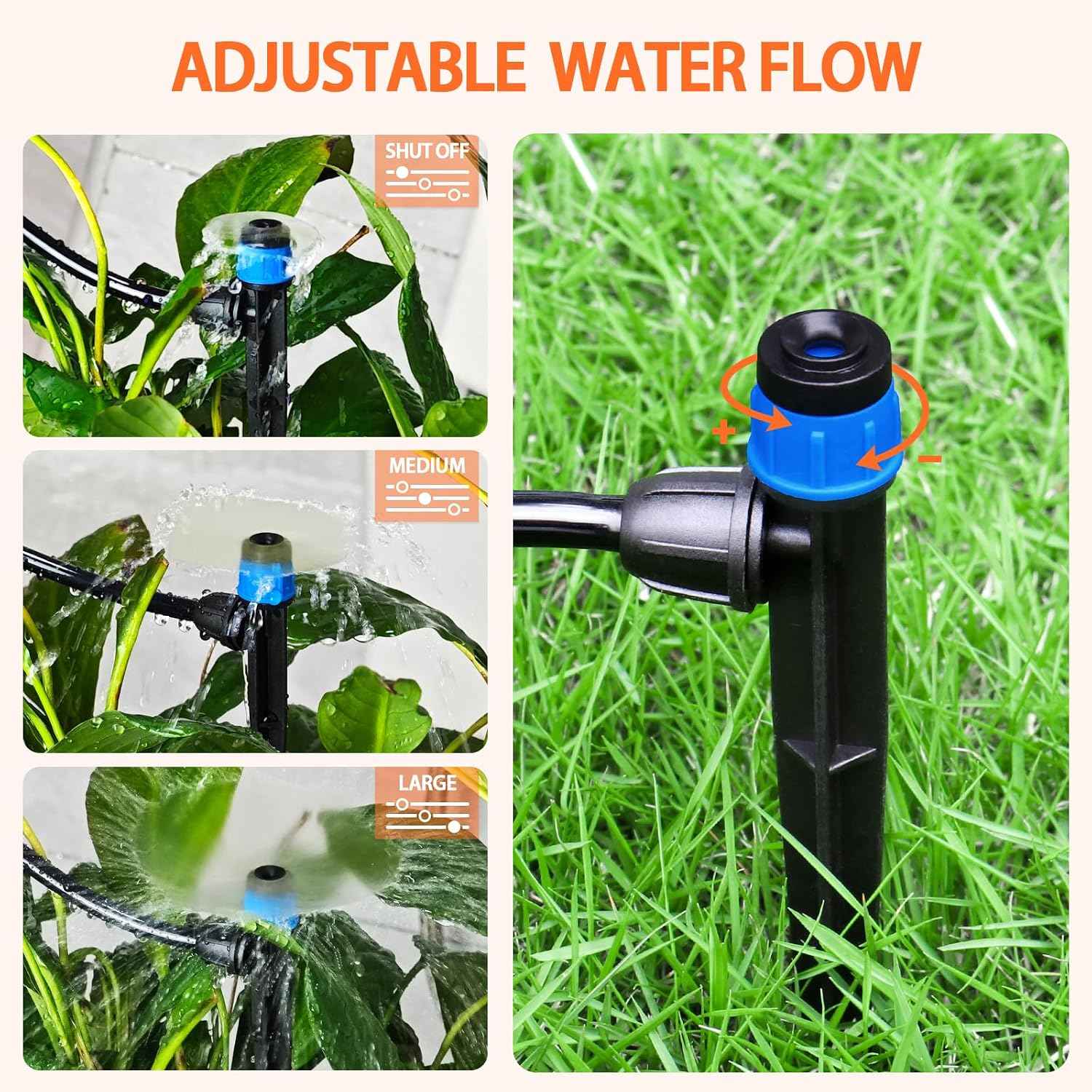 Gardrip 55 Pieces Drip Emitters Fan Shape with Stake for 1/4" Irrigation Tubing: Adjustable 360 Degree Water Flow Irrigation Universal Vortex Sprayer On 5" Stake Drip Pipe Sprinklers Fittings