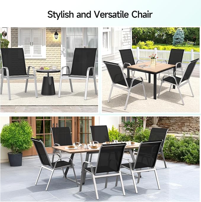 Patio Chairs Set of 2, Easily Set Up Stackable Outdoor Dining Chairs - Image 8