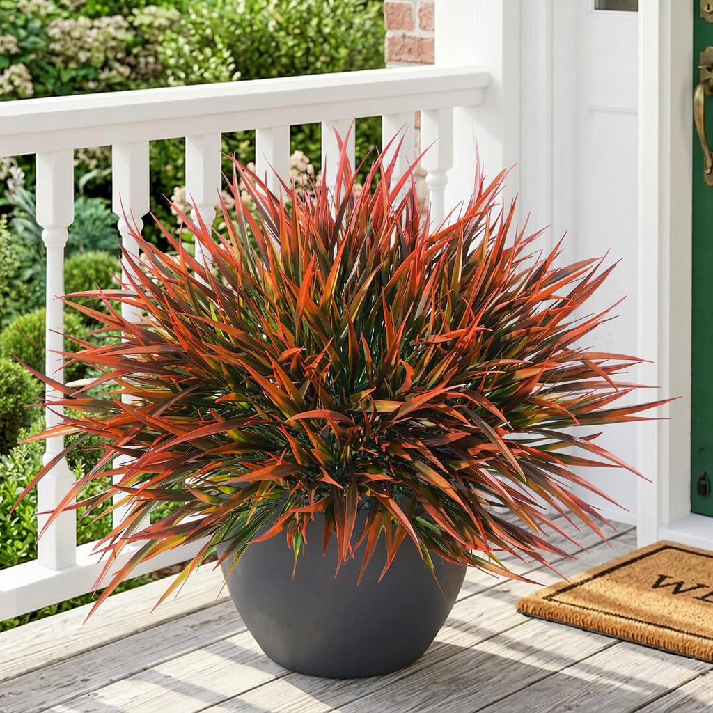 HyeFlora 12 Bundles Artificial Plants Outdoor Fake Greenery Plastic Grass Stems, UV Resistant Faux Plants for Outside Planters Realistic Artificial Bushes for Outdoors Patio Porch Window Garden Decor