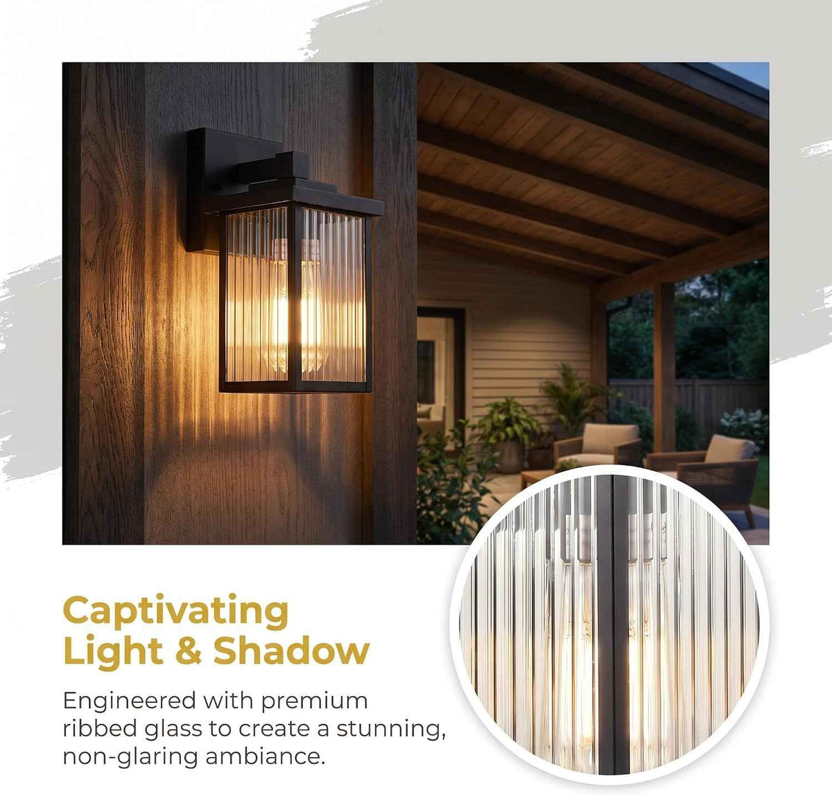 Black Wall Mount Porch Lights, Modern Outdoor Lighting Fixtures | 10.6 inch, Anti-Rust Metal Frame, Tempered Glass, E26 Socket, Pre-Assembled DIY Install for Porch, Garage, Front Door