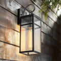 Outdoor Wall Lights, 16 inch Black Wall Sconce, Modern Exterior Lighting Fixture, Porch Lantern Wall Mount with Striped Glass for Patio, House,1 Pack