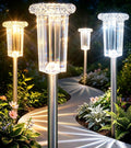 DenicMic Pathway Solar Lights Outdoor Waterproof 4 Pack Halloween Decor | 10 Color Mode LED Stake Lights for Yard Garden Driveway Walkway Landscape Path Lights Auto On/Off, Acrylic/Stainless Steel