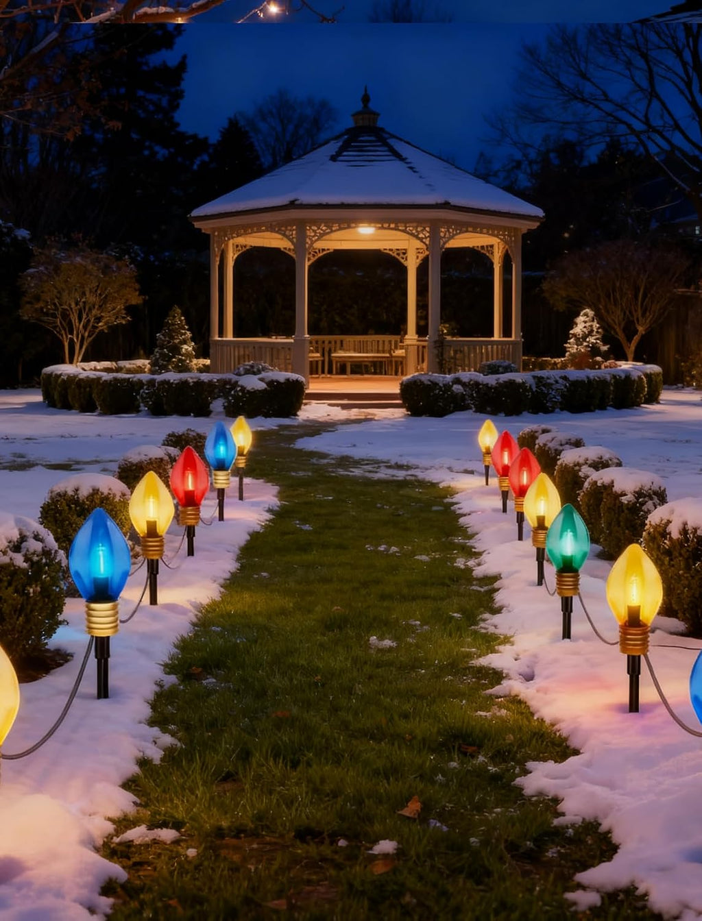 C9 Jumbo Christmas Pathway Lights Outdoor, 6.5Ft Christmas Decorations with 4 7.5'' LED Giant Multicolor Walkway Lights Bulb Waterproof, Vintage Xmas String Light for Lawn Holiday Outside Yard Garden
