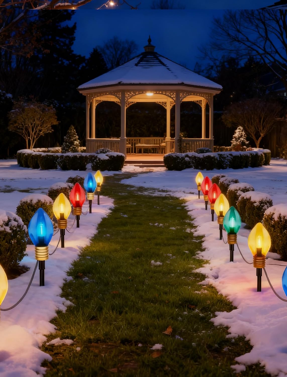 C9 Jumbo Christmas Pathway Lights Outdoor, 6.5Ft Christmas Decorations with 4 7.5'' LED Giant Multicolor Walkway Lights Bulb Waterproof, Vintage Xmas String Light for Lawn Holiday Outside Yard Garden
