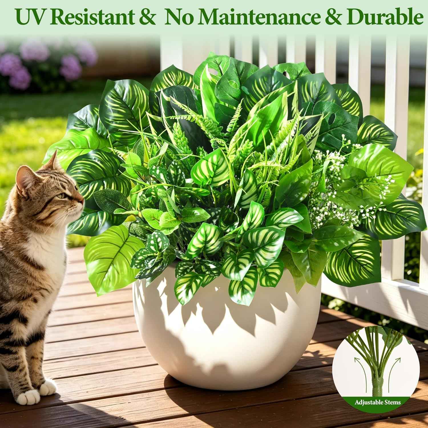 Livole Fake Artificial Plants Outdoor UV Resistant Artificial Flowers Large Bunches Faux Plants Greenery Stems Boston Fern for Garden Porch Planter Window Box Home Decor