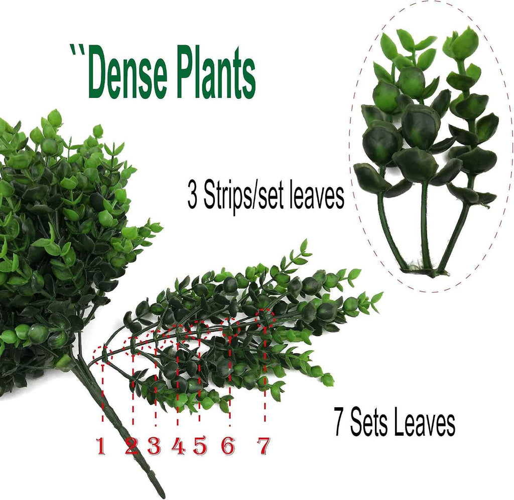 KuGuo Artificial Eucalyptus Plants, 8 Bundles, UV Resistant Outdoor Décor | Lifelike plastic greenery for porch planters, window boxes, patios, balconies, weddings and maintenance-free arrangements