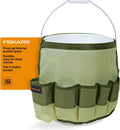 Fiskars 5 Gallon Garden Tool Bucket Caddy, Bucket & Tools Not Included | Canvas Caddy Fits Snug on a 5 Gallon Bucket to Carry All Your Gardening Essentials and Free Up Bucket Space for Yard Waste