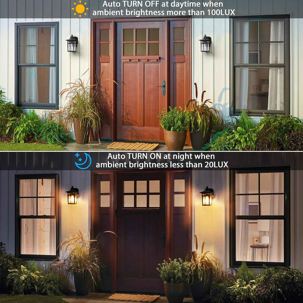 Porch Lights with GFCI Outlet, Dusk to Dawn Outdoor Wall Sconce Black | Anti-Rust Waterproof Aluminum Construction, Easy Installation, Tempered Glass & E26 Socket Outside Lights for House Garage