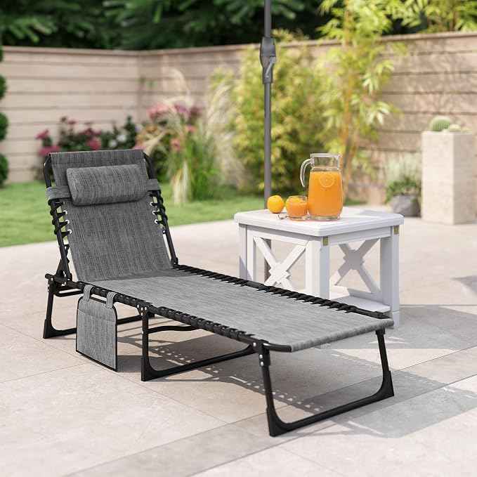 Outsunny Chaise Lounge Chair Outdoor, 5-Position Adjustable Sun Tanning Chair