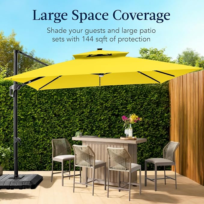 Best Choice Products 12x12ft LED Cantilever Patio Umbrella w/Base Included & - Image 4