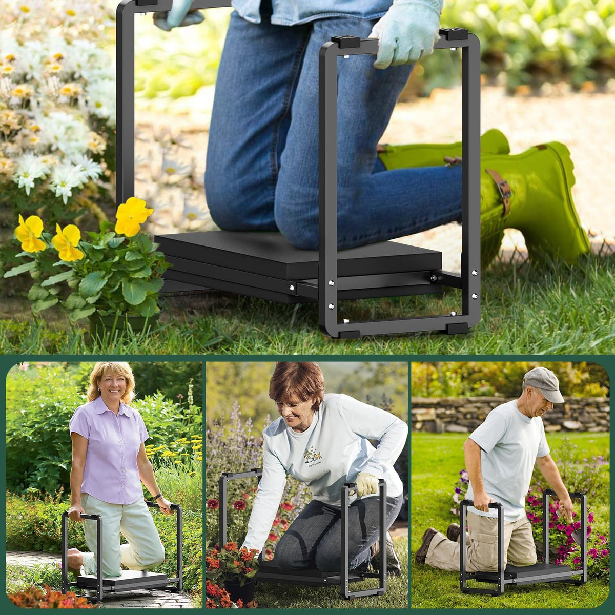Garden Kneeler and Seat, 10.2" Wider Heavy Duty Thick for Kneeling and Seat | Multifunctional Kneeler Bench, Gardening Gifts for Women, Seniors Grandparents, Black