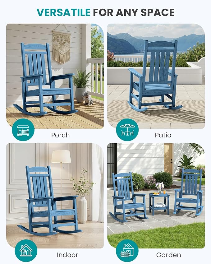SERWALL Rocking Chairs Set of 2, HDPE Outdoor Rocking Chair, All-Weather Porch - Image 9