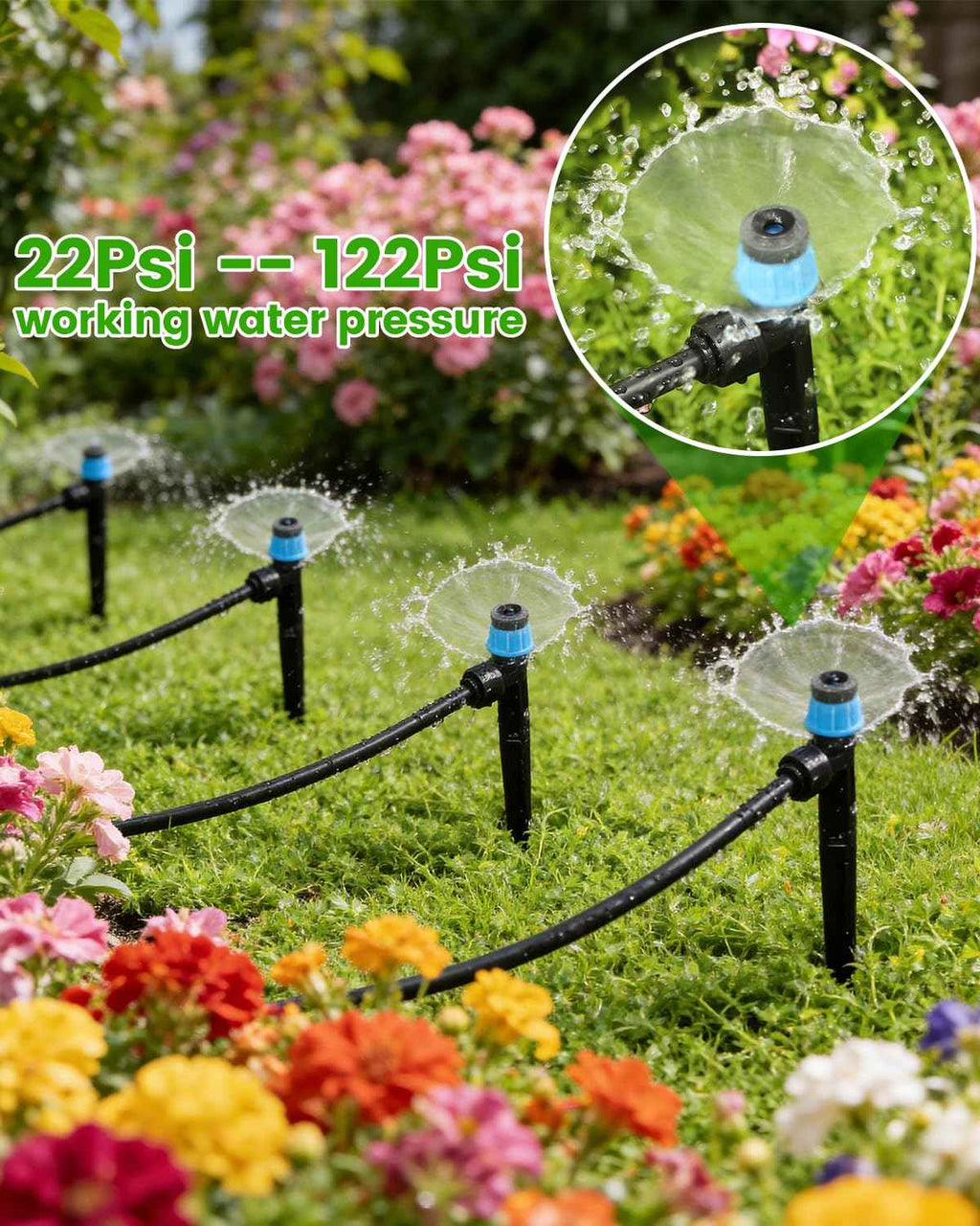 36Pack Drip Irrigation Parts, Quick Connect 1/4" Adjustable 360° Emitter Sprinklers with 6" Stake, Easy-Clean for Garden & Farm Irrigation Systems