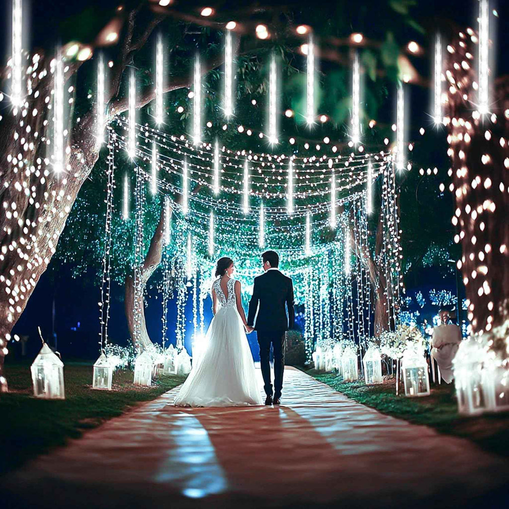Christmas Lights Outdoor, 24 Tubes Meteor Shower Lights for Xmas Decoration | Equal to 3 Sets of 8-Tubes, Waterproof Snow Falling Icicle Lights for Xmas Yard Tree Party Window House, UL Plug, White
