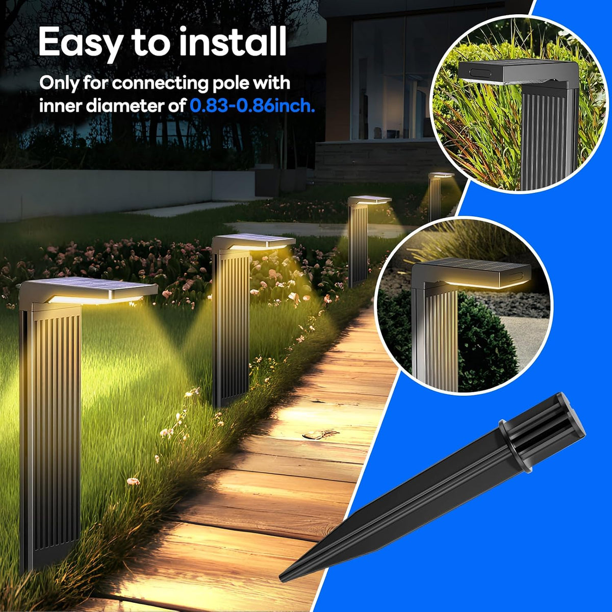 COXSENI Reinforced Ground Stakes, 0.83" x 8.27" for Solar Lights, 8 Pack | Heavy Duty ABS Plastic, Weather Resistant, Replacement Nails for Pathway, Garden, Torch & Landscape Lights