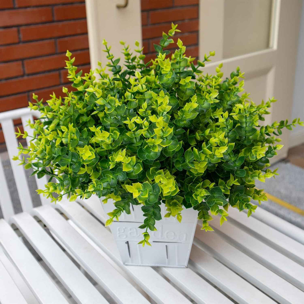 Artificial Flowers for Outdoors, 12 Bundles UV Resistant, Green | Realistic UV-resistant plastic flowers for patios, planters, porch, garden and outdoor decoration.