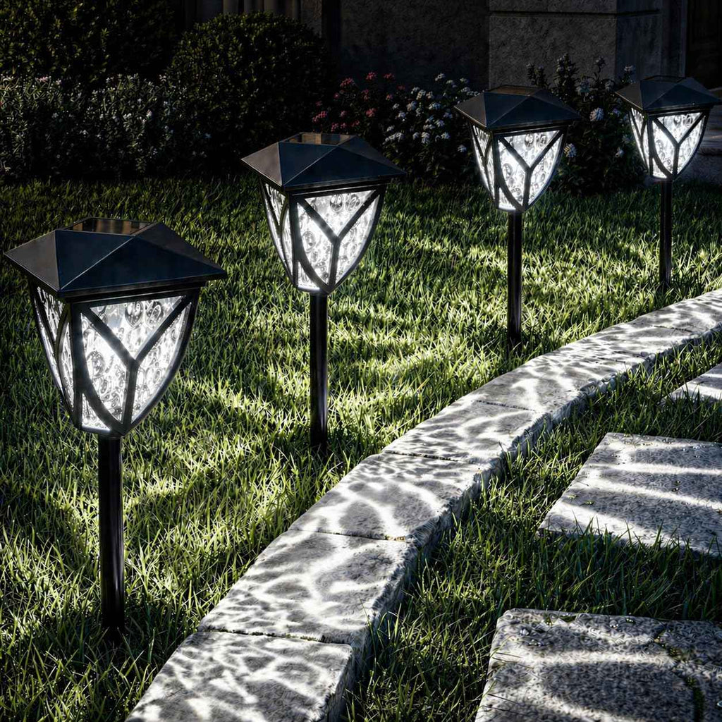 Ensenior Solar Lights Outdoor, 6500K LED Pathway Garden Lights, 6 Pack | IP65 waterproof landscape lighting, energy-efficient for yard, patio, walkway & planter, tool-free auto ON/OFF