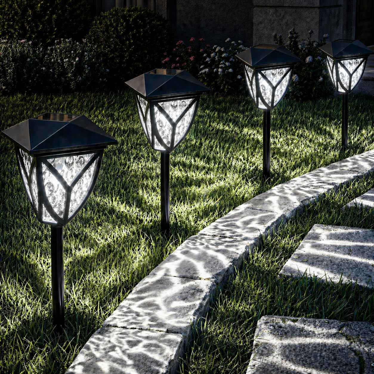 Ensenior Solar Lights Outdoor, 6500K LED Pathway Garden Lights, 6 Pack | IP65 waterproof landscape lighting, energy-efficient for yard, patio, walkway & planter, tool-free auto ON/OFF
