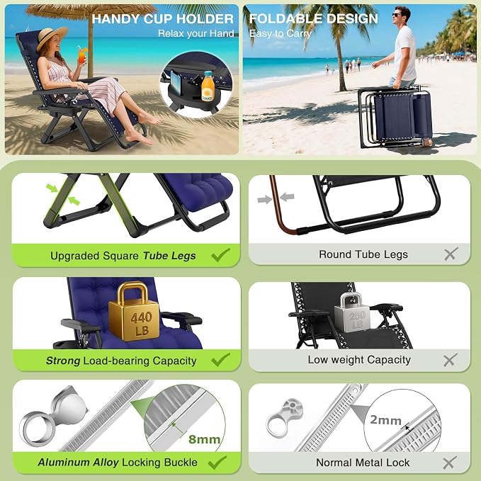 Suteck Zero Gravity Chair Set of 2, Reclining Camping Lounge Chair w/Removable - Image 4