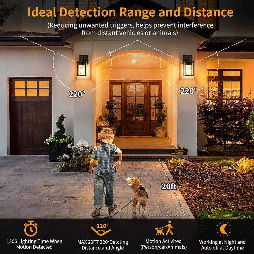 2 Pack Motion Sensor Outdoor Light Fixtures Wall Mount, H 10.24'' Small Front Porch Lights for House, Exterior Wall Sconce, Black Waterproof Lantern Lamp,Outside Coach Light for Garage Entryway Yard