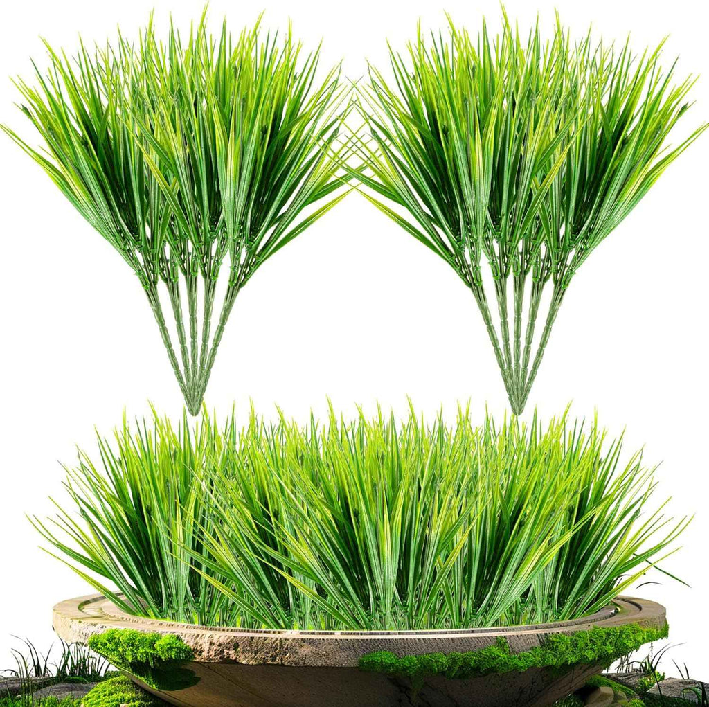 MAQIHAN 10PCS Artificial Grass Plants - Faux Wheat Greenery Outdoor Decor | Realistic UV Resistant Fake Grass Stems for Planters, Porch, Patio, Garden, Artificial Greenery for Indoor Outdoor Decoration