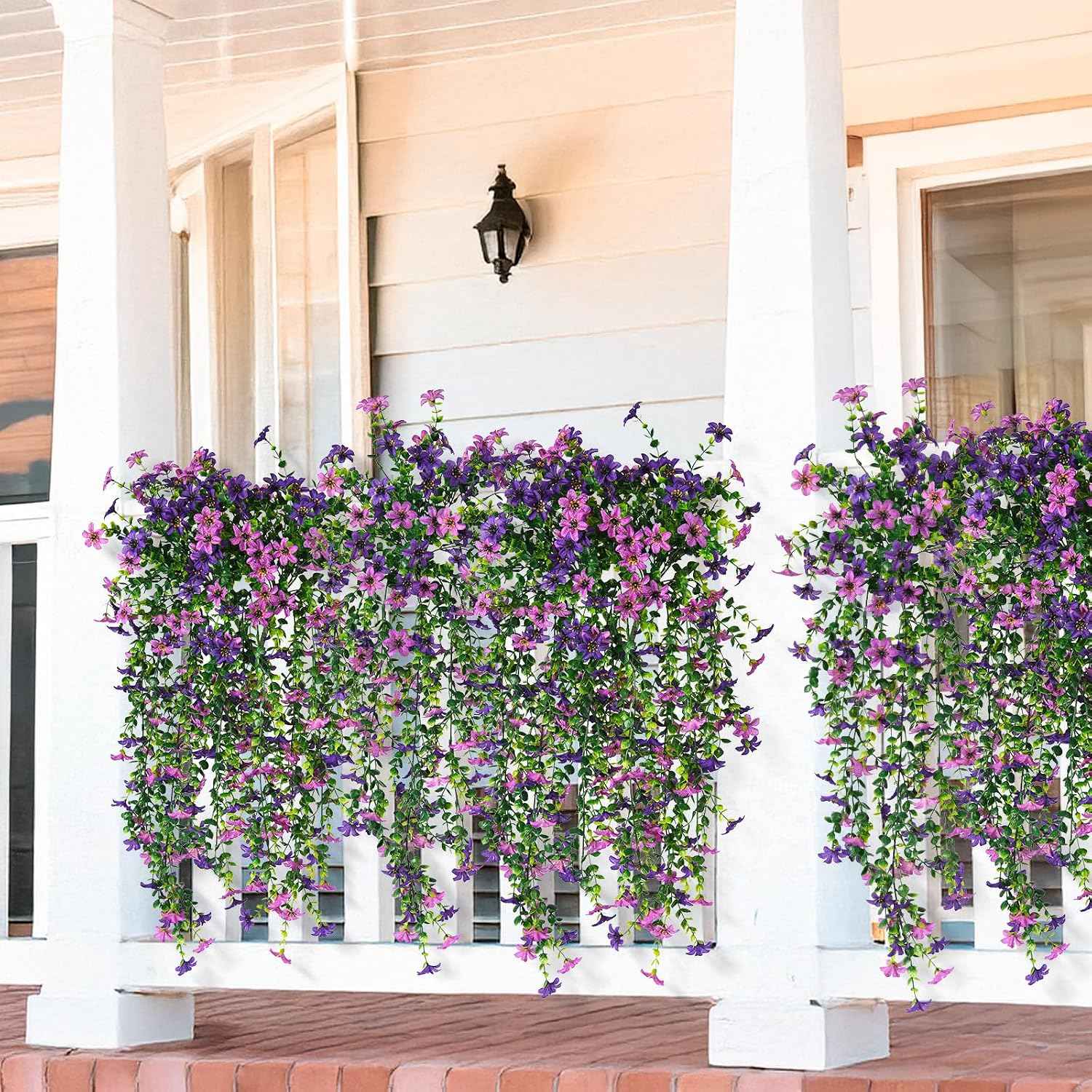 INQCMY Artificial Fake Hanging Flowers Plants for Outdoor Summer Decoration | 2 PCS Faux Silk Daisy with Eucalyptus Leaves,UV Resistant Look Real for Outside Home Planter Porch Patio Balcony Yard Decor