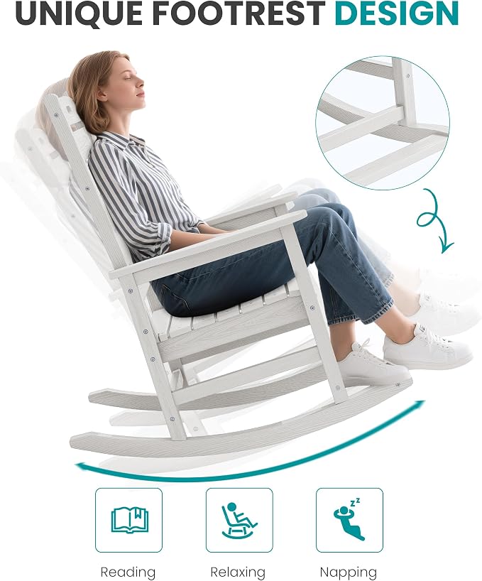 SERWALL Outdoor Rocking Chair Set of 4, Oversized HDPE Patio Rocking Chair - Image 6