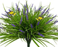 16 Bundles Artificial Outdoor Plants and 2 Pcs Butterfly Stakes Fake Monkey Grass with Flowers UV Resistant Faux Plant Greenery for Outside Planter Porch Patio Garden Window (Purple)