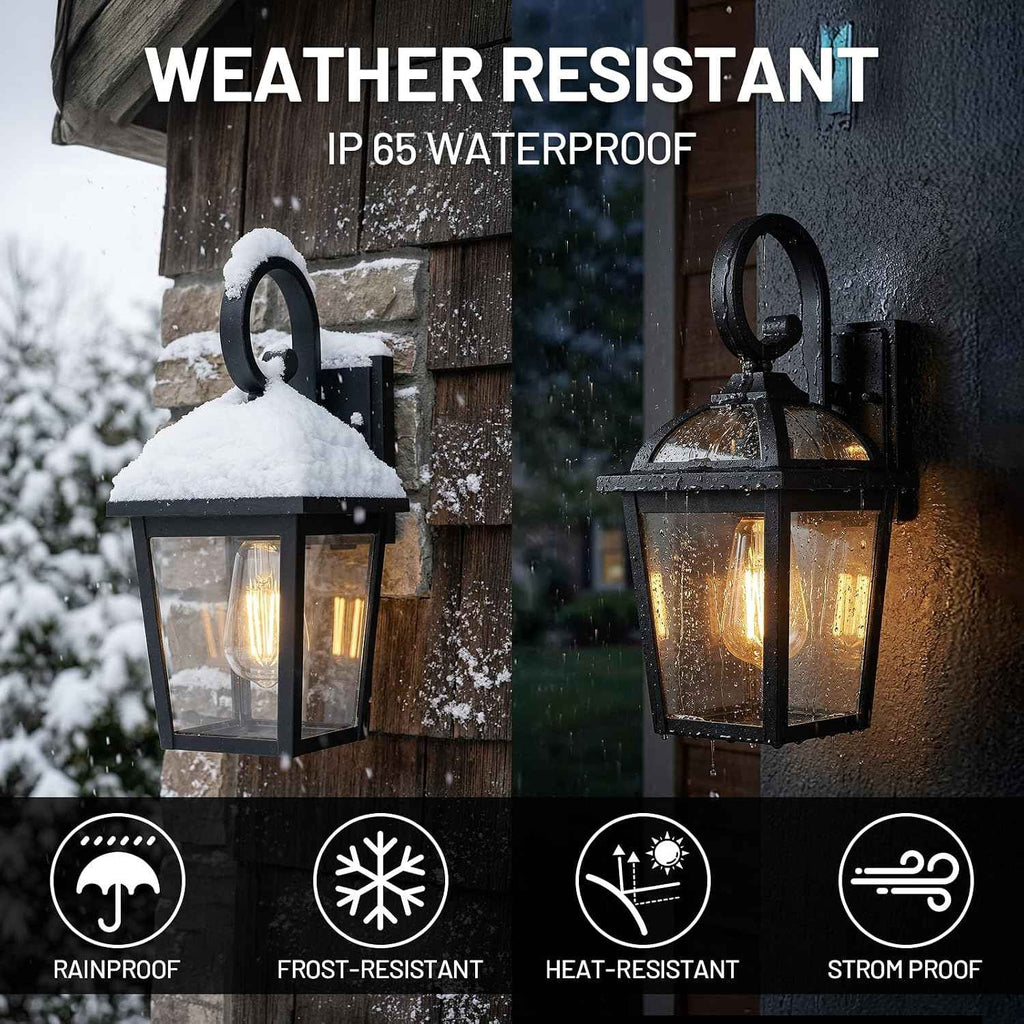 Front Porch Lights Outdoor Wall Lights Exterior Wall Sconce Light | Modern Farmhouse Outdoor Wall Lantern with Clear Glass, Weatherproof Aluminum Black Exterior Light Fixtures for Porch Patio