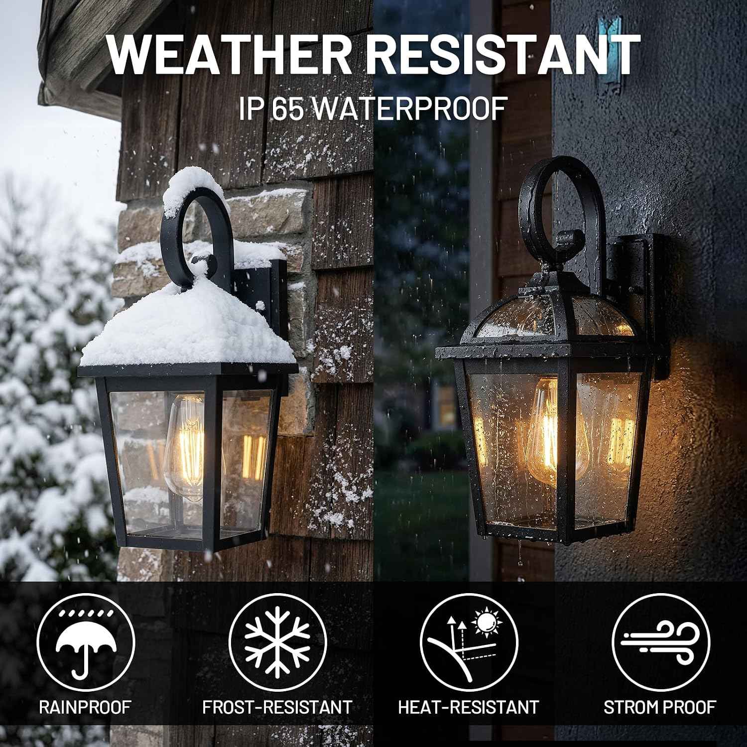 Front Porch Lights Outdoor Wall Lights Exterior Wall Sconce Light | Modern Farmhouse Outdoor Wall Lantern with Clear Glass, Weatherproof Aluminum Black Exterior Light Fixtures for Porch Patio