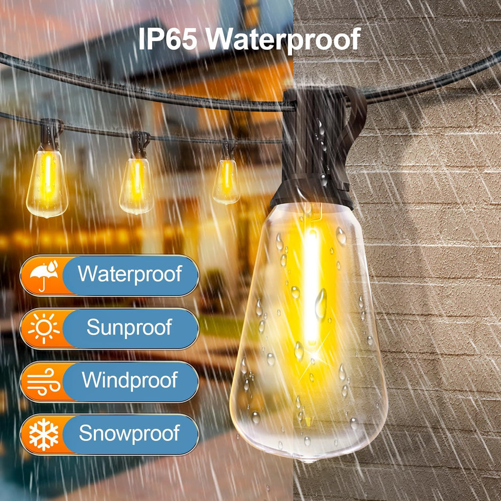 Outdoor Lights String Patio Outside - 100ft 30M LED Waterproof Light ST38 | Dimmable, Shatterproof, Hanging Lighting Edison Bulb Deck Backyard Gazebo Balcony Party Bistro Cafe Pergola Garden Yard Porch