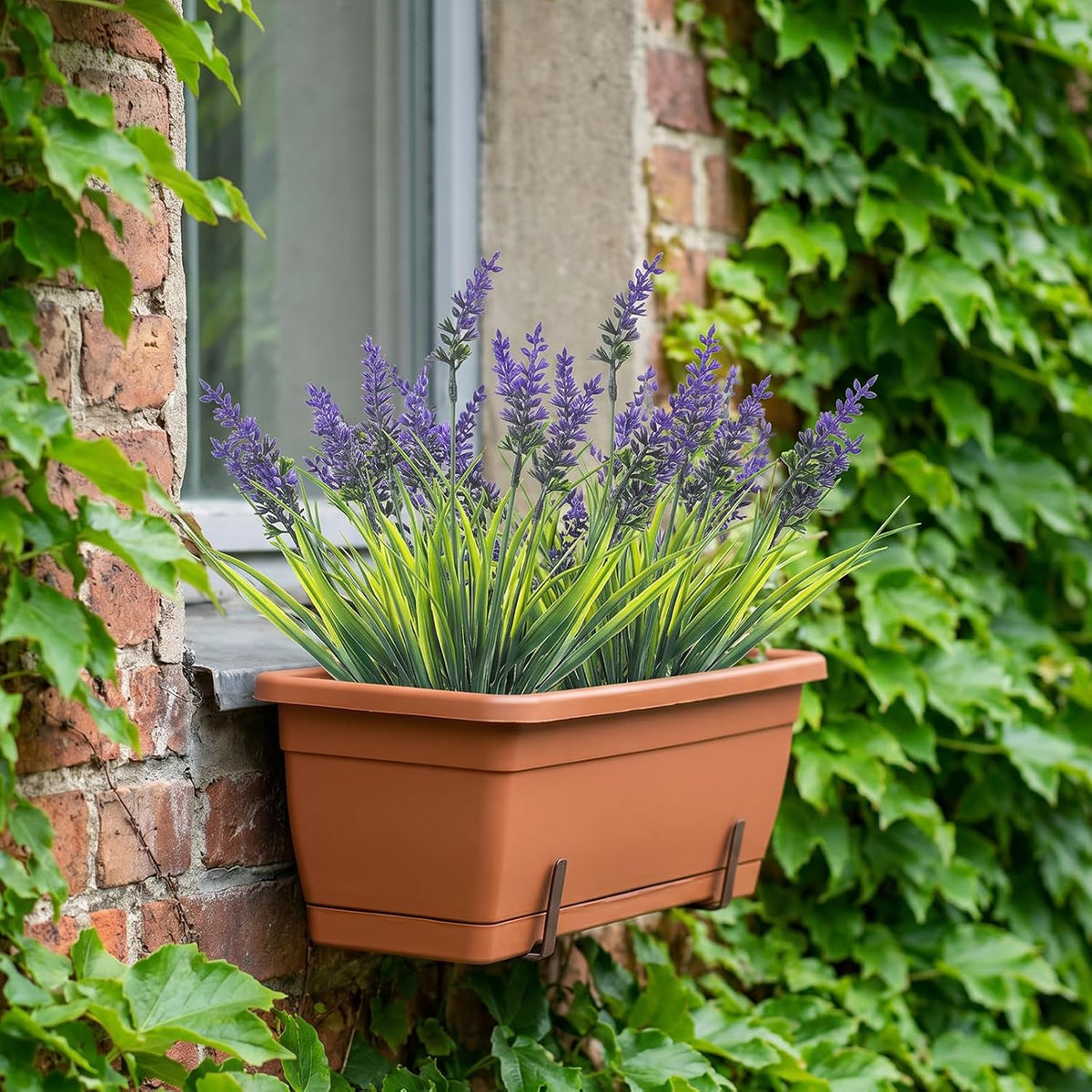 4 Bundles Fake Monkey Grass, 13.5inch UV Resistant Lavender, Faux Monkey Grass Greenery Stems, Artificial Lavender Flower for Pot Planter Filler Patio Garden Porch Decor, Purple Green