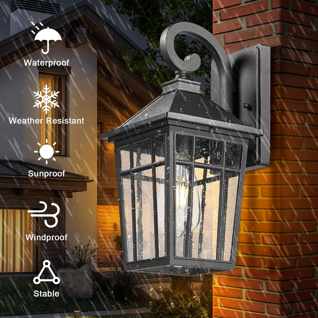 Darkaway Outdoor Wall Lights for House, Exterior Lighting Fixtures Wall Mount Outdoor Porch Lights Waterproof Black Outdoor Sconce Lights with Seeded Glass for Patio Hallway Garage