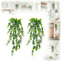 2 Pack Fake Hanging Plants, Artificial Potted Plants for Indoor Outdoor Decor - Realistic Faux Eucalyptus Vines in Pots for Boho Bathroom, Bedroom, Shelf, Porch Wall Decor, UV Resistant Greenery