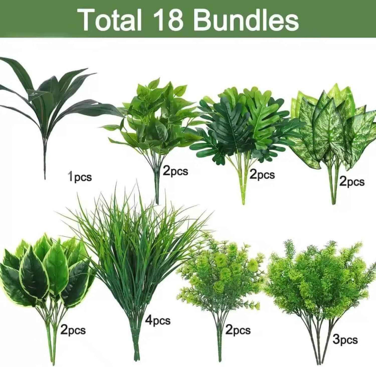 Trivon 18 Bundles Artificial Plants Outdoor, Fake Outdoor Plant Bushes with UV Resistant Greenery, Faux Leaves Stems, Realistic Decorative for Patio Garden, Yard, Porch & Fake Green