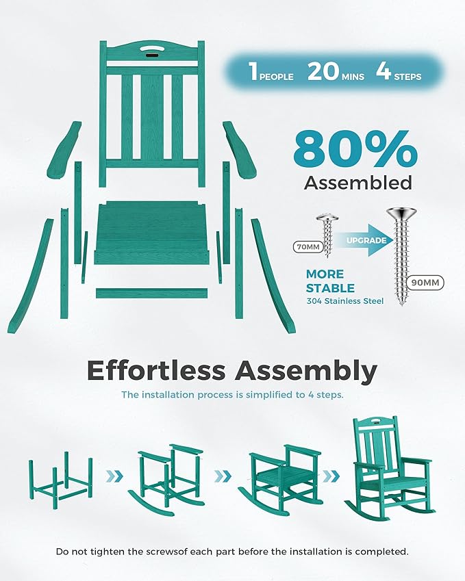 Ciokea Oversized Outdoor Rocking Chairs Set of 3, 380lbs Heavy-Duty Large Patio - Image 8