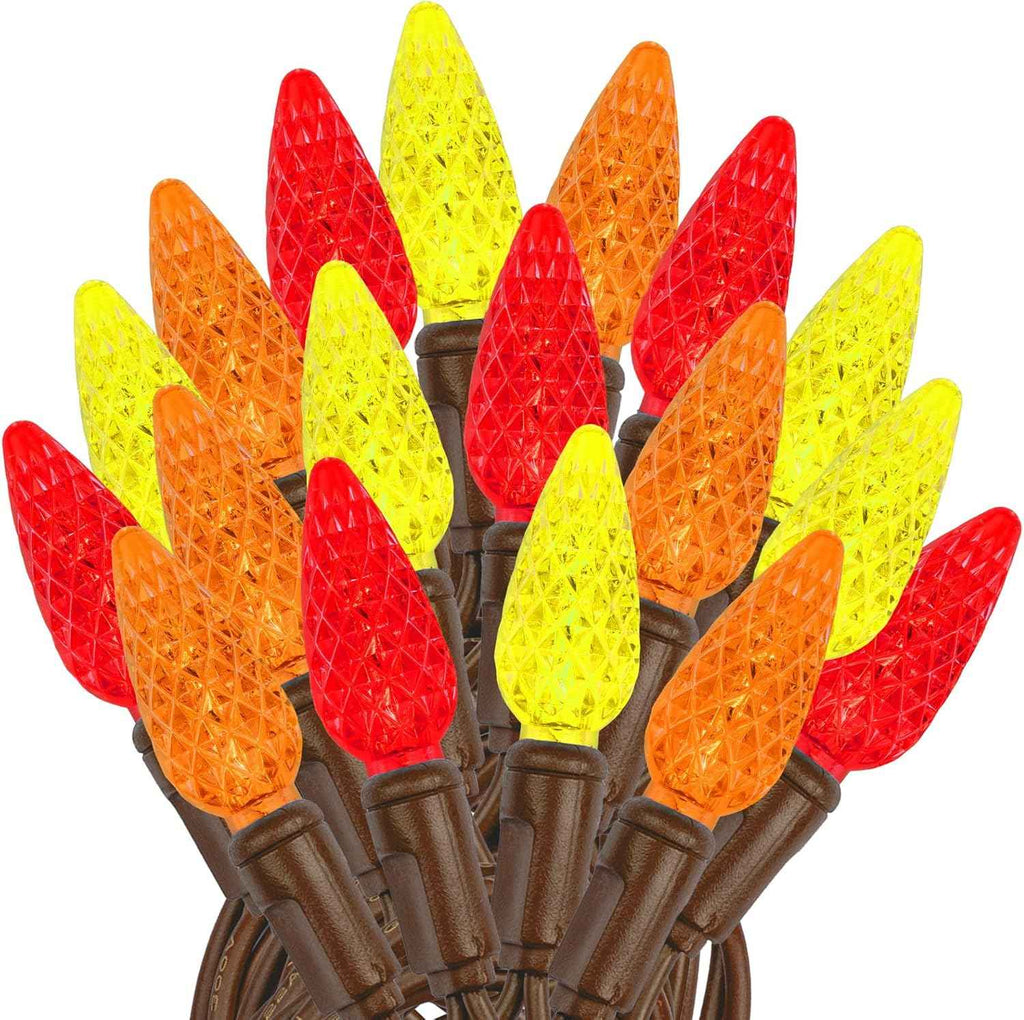 Novelty Lights 24FT 70 LED C6 Thanksgiving & Outdoor Christmas Tree Lights | Commercial Grade LED String Lights, Permanent Christmas Lights, Outdoor Tree Decorations, Yellow, Red & Orange Lights