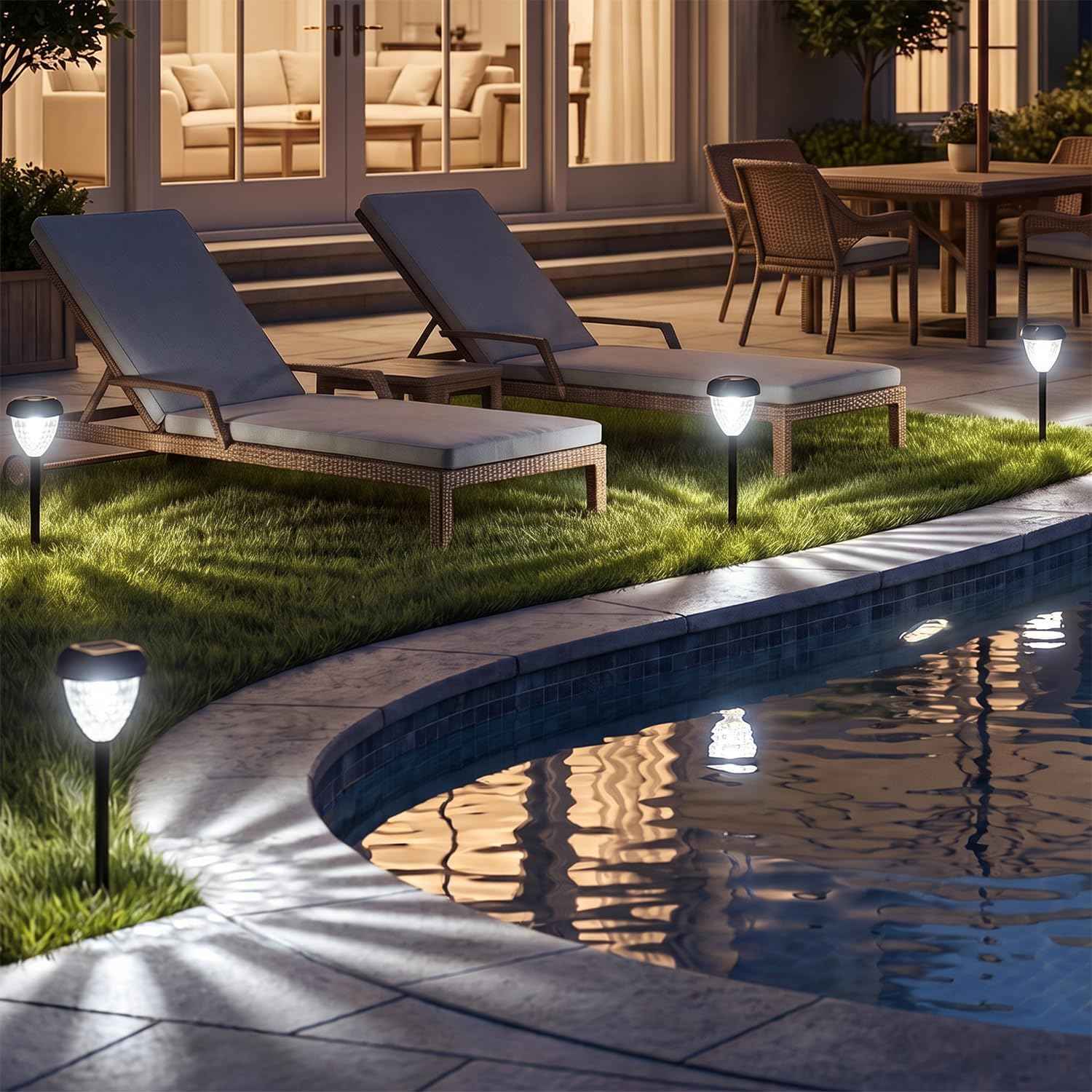 Ensenior Solar Pathway Lights Outdoor 8 Pack, 6500K LED Garden Yard Lights | IP65 waterproof landscape lighting, tool-free auto ON/OFF, yard, patio, walkway & planter, 14.17" height